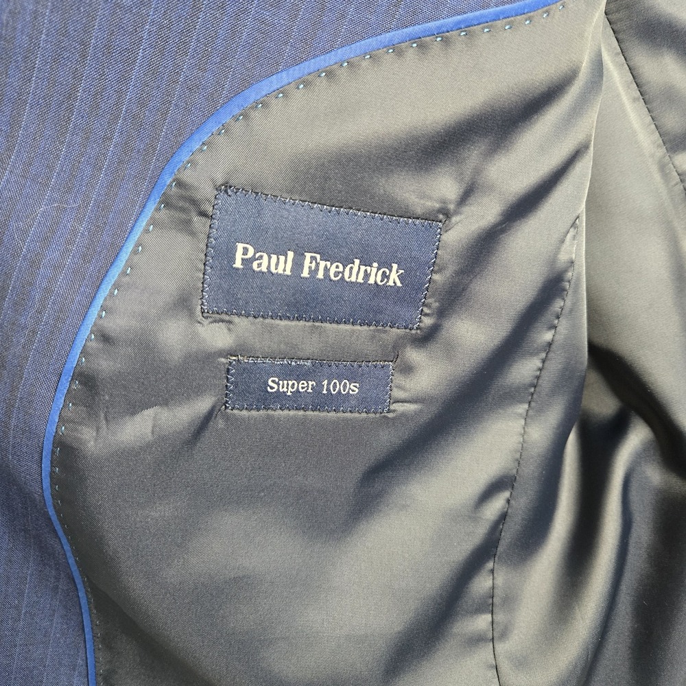 Paul Fredrick Super 100s Wool Blazer 42R Indigo Blue Pinstripe Sport Coat - Picture 8 of 10